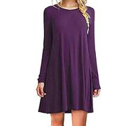Yesgirl Vestido informal para mujer, suelto y elegante, minivestido, de un solo color, de manga larga, cuello redondo, para el tiempo libre. morado 50