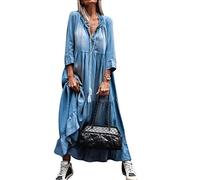 Yesgirl Vestidos Mujer Casual Playa Cuello en V Bohemio Maxi Vestido con Aberturas Laterales Azul Claro L