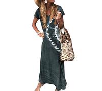 Yesgirl Vestidos Mujer Casual Playa Largos De Color De Las Mujeres De Manga Corta NiñA CóCtel De Las Verano Tie Dye Vestido Boho Falda Larga Maxi Vestido Playeros B Verde Oscuro 36