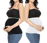Yeshape Banda para el vientre para embarazo con 2 extensores de cintura para todas las etapas del embarazo posparto, soporte adominal suave, negro + blanco, 2