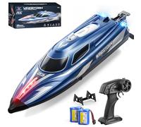 YESHIN Barco teledirigido de 25 km/h, 2,4 GHz, barco teledirigido con luces LED, 2 baterías, resistente al agua y a prueba de vuelco, distancia de funcionamiento de 150 m, adecuado para piscina y