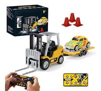 YESHIN Mini RC Carretilla elevadora juguete con remolque, carretilla elevadora teledirigible con programación de aplicaciones, control de crucero y control de velocidad, horquilla elevable, sonido y