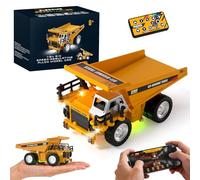 YESHIN Mini RC Volquete de Metal, Camión Volquete Teledirigido con Control por APP, 3 Velocidades, Función de Volcado con Botón, Luz y Sonido, Recargable por USB, Demo Automática