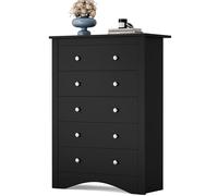 YESHOMY Cómoda alta para dormitorio con 5 cajones, cómoda moderna, cómoda de madera, soporte de TV para sala de estar, armario, pasillo (negro)