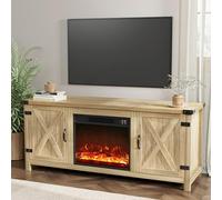YESHOMY Soporte de TV para chimenea con dos puertas de granero y armarios de almacenamiento para televisores de hasta 65 pulgadas o más, mesa consola central de entretenimiento, muebles multimedia
