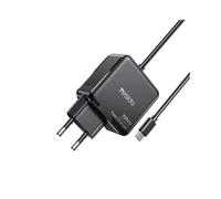 YESIDO Cargador USB-C - 65W, carga rápida, cable de 2 metros incorporado, enchufe de la UE, compatible con portátiles