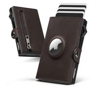 YESIIW Cartera de Piel Auténtica para Hombre con Protección RFID, Cartera Hombre para Airtag, Soportes Porta Tarjeta de Crédito Minimalista Bloqueo de Tarjetas y Monedas, Marrón