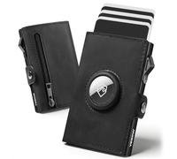 YESIIW Cartera para Hombre de Cuero Genuino con Monedero, Billetera Pop-Up con Compartimento para AirTag, Capacidad para 10 Tarjetas y 2 Documentos de Identidad, Cartera RFID para Hombre (Negro)