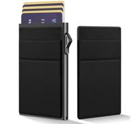 YESIIW Cartera Tarjetero Billetera Hombre con Bloqueo RFID y Bolsillo para Dinero | Tarjeteros para Tarjetas de Credito Aluminio Automática Pop-up | Delgado, Ligero y Minimalista | Negro