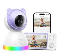 YESIMOM 2K/3MP Camara Vigilancia Bebe Inalámbrica con Pantalla 5" IPS y 360° PTZ, Vigilabebes con WiFi y App, Visión Nocturna, Detección de llanto/Movimiento, Audio Bidireccional, Nanas, VOX(1PCS)