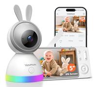 YESIMOM 5” 2K/3MP Camara Vigilancia Bebe con App Movil, 360° PTZ Vigilabebes Control de Monitor y Movil, Detección de Movimiento, Detección Inteligente de llanto, Visión Nocturna, 4XZoom, VOX