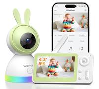 YESIMOM Camara Vigilancia Bebe Portátil 1080P con Pantalla 4.3" IPS: Luz Nocturna de Colores, Seguimiento Automático, Alarma de Área, App Remota y 360° PTZ - Ideal para Noche y Viajes (Color Verde)