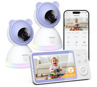 YESIMOM Sistema de Monitor para Bebé 2 en 1 con 2 Cámaras 2K: Pantalla 5" IPS, Detección Inteligente de Llanto con Alerta, 360° PTZ y Seguimiento Automático, App y WiFi - Ideal para Gemelos(Púrpura)