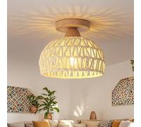 YESINTO Lampara Techo Ratan,Vintage Mimbre Lamparas de Techo Con Diseño Bohemio,Para Salon,Cocina,Habitacion,Comedor,Lampara Colgante isla Cocina,Ø30cm,E27 Portalámparas,Beige,Rusticas Estilo