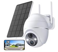 YESKAMOU 2K Cámara Vigilancia WiFi Exterior Solar, 2.4GHz Cámara Seguridad sin Cabler, 360° PTZ, Visión Nocturna de Color, Detección Humana PIR, Alarma de Luz y Sonido, Audio Bidireccional (Blanca)
