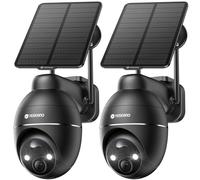 YESKANO Camara Vigilancia WiFi Exterior Solar, 2K Cámaras de Vigilancia sin Cables, 360° PTZ Camara de Seguridad, Visión Nocturna de Color, 2.4 GHz Wi-Fi, Detección de IA, PIR Sirena, IP66, Pack de 2