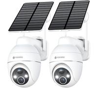 YESKANO Camara Vigilancia WiFi Exterior Solar 2K sin Cables Pack 2 para Dos Zonas, Panel Solar con Batería, 360° PTZ, Visión Nocturna Color, PIR, sin Suscripción (Blanco)