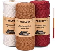 YESLUSY 3 Piezas Hilo Macrame 3mm x100m, Cuerda Macrame y Biodegradable, Macrame Kit para Manualidades, Navidad, Plantas Colgantes y Decoración Bohemia Large