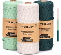 YESLUSY 3 Piezas Hilo Macrame 3mmx100m, Cuerda Macrame y Biodegradable, Macrame Kit para Manualidades, Navidad, Plantas Colgantes y Decoración Bohemia