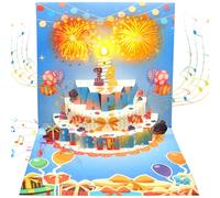 YESLUSY Tarjeta de Cumpleaños Pop Up, Tarjeta de Edad con Música, Luces y Números, Tarjeta de Felicitación de Fuegos Artificiales 3D, Regalo de Cumpleaños para Niños, Mujeres, Hombres (Azul Claro)