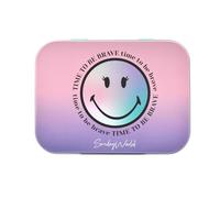 Yesos con efectos de purpurina sonriente en caja de lata de metal, dos tamaños con bonito diseño sonriente, fácil de quitar y agradable al tacto, adhesivo transpirable, 24 tiritas