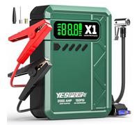 YESPER Arrancador de coche con compresor de aire, paquete de salto portátil de pico de 2000 A con inflador de neumáticos digital de 150 PSI, cargador de batería de 12 V 20000 mAh, arrancador de puente