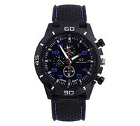 Yessetry Reloj de pulsera deportivo para hombre con correa de silicona analógica casual negro azul, Negro y azul.