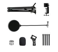 Yessetry Soporte de micrófono resistente plegable con suspensión y filtro de micrófono para grabación de voz