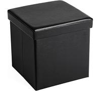 Yestic Puff Almacenaje, Taburete Almacenaje, Tapizado PVC, Plegable, Asientos Acolchados, 38x38x38cm, Color Negro, Capacidad MAX 40 litros