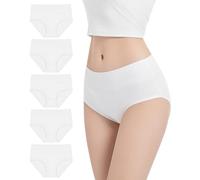 YESWEL Bragas de Señoras 5 Pack, Algodón de Cintura Alta Calzoncillos, Hipster Estiramiento Transpirable Ropa Interior para Mujeres (Blanco, L)