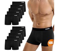 YESWEL Calecon Boxer Hombre Paquete de 10 Pares,Ropa Interior Suave y Transpirable sin Etiqueta con Cintura Elástica (10x Negro, L)