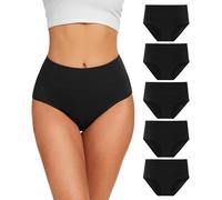 YESWEL Pack de 5 Calzoncillos de Algodón de Cintura Alta, Elásticos y Transpirables para Mujer (Negro,S)