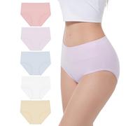 YESWEL Ropa Interior de Las Mujeres de Señoras 5 Pack, Algodón de Cintura Alta Calzoncillos, Bragas Hipster Estiramiento Transpirable para Las M ujeres (Multicolor03，XXL