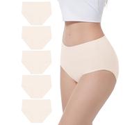 YESWEL Ropa Interior de Las Mujeres de Señoras 5 Pack, Algodón de Cintura Alta Calzoncillos, Bragas Hipster Estiramiento Transpirable para Las M ujeres (Albaricoque, XL)