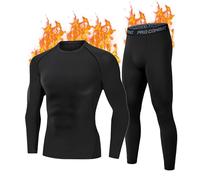 YESWEL Ropa Interior Térmica Hombre M, Camiseta Térmica Hombre con Forro Polar, Conjunto Térmico Negro para Fútbol, Esquí, Ciclismo, Senderismo (Negro)