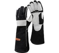 YESWELDER 40cm,500℃ Guantes de Soldador MIG de Forja de Cuero, con Costuras de Kevlar Resistentes al Calor/Fuego, Refuerzos en la Palma, Negro-Gris