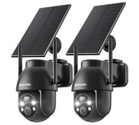 YESYAMO 2 Unidades 2 K cámara vigilancia WiFi Exterior inalámbrica Solar, cámara Exterior Solar 2,4 GHz con Panel Solar, 360 ° PTZ, visión Nocturna Color, Audio bidireccional