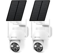 YESYAMO 2 Unidades 2 K Camara Vigilancia WiFi Exterior Solar, Cámara Exterior Solar 2.4 GHz con Panel Solar, 360 ° PTZ, Visión Nocturna Color, Audio Bidireccional, Blanco