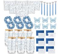 Yetene 48 piezas de regalo de propuesta de boda Something Blue a granel para dama de honor, mamá, novia futura ser, bolsa de maquillaje de vidrio de 16 onzas, coleteros para el pelo, pinzas para el