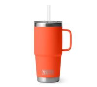 YETI Rambler vaso de 25 onzas con asa y pajita con tapa, taza de viaje, agua vaso aislado al vacío con asa, taza de acero inoxidable, papaya