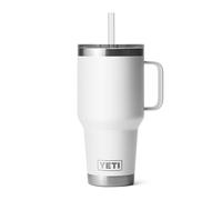 YETI Rambler - Vaso de 35 onzas con asa y tapa con popote, vaso de agua de viaje, vaso aislado al vacío con asa, acero inoxidable, color blanco
