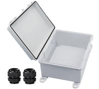 YETLEBOX Waterproof Outdoor Electrical Box Junction Box Weatherproof IP67 ABS Plastic Enclosure Switch Router Project Box with Mounting Plate with Wall Bracket 2 Cable Glands Grey 8.7"x6.7"x4.3"