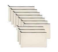 YETONADO 10 bolsas de lona beige en blanco para manualidades, estuches de maquillaje, con cremallera, bolsa de cosméticos, suministros de papelería para manualidades escolares, 10 paños beige, Talla
