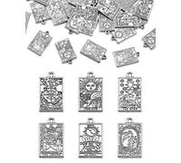 YETOOME 60 dijes de tarot tibetano de 6 estilos, amuleto rectangular de sol, colgantes de tarjeta de tarot mágico vintage para pulseras, collares, joyas y manualidades, acero de aleación, sin piedras