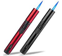 Yeuligo Paquete de 2 Gas Mechero, Mechero Soplete Recargable a Butano, a Prueba de Viento Encendedor de Palo Largo para Velas, Cocina, Camping, Chimenea.(Vendido sin Gas) (Rojo y Negro)