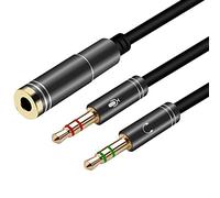 Yeung Qee - Cable divisor de auriculares, hembra de 3,5 mm a 2 auriculares macho de 3,5 mm, auriculares micrófono y audio, cable divisor en Y para PC PS4, auriculares de juego black 1m negro