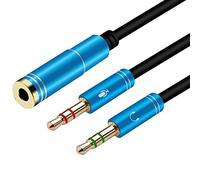 Yeung Qee - Cable divisor de auriculares, hembra de 3,5 mm a 2 auriculares macho de 3,5 mm, auriculares micrófono y audio, cable divisor en Y para PC PS4, auriculares de juego blue 1m azul