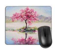 Yeuss Alfombrilla De Ratón Rectangular Antideslizante Alfombrilla De Ratón Cherry Art, Pintura Al Óleo Paisaje Cherrys Oriental Sakura En El Lago Alfombrillas De Ratón para Juegos