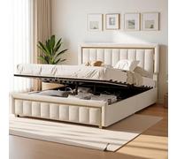Yeutre - Cama de 160 x 200, cama de 2 plazas con baúl de almacenamiento hidráulico y somier de láminas, cabecero acolchado, camas para 2 personas con almacenamiento para adultos y adolescentes