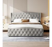 Yeutre - Cama doble acolchada de 140 x 200 cm, con baúl de almacenamiento hidráulico, cabecera de cama tapizada, somier de láminas, marco de camas para adultos y Ado, terciopelo (gris)